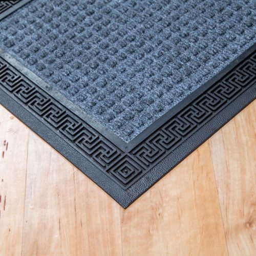 Gumis textil lábtörlő 40x60 cm – Szürke színben, négyzet mintával