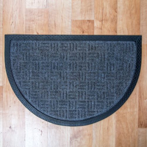 Gumis textil félkör lábtörlő 40x60 cm – Szürke színben rácsos mintával