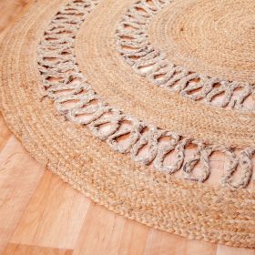 Kör alakú juta szőnyeg 120 cm - Fonott mintával